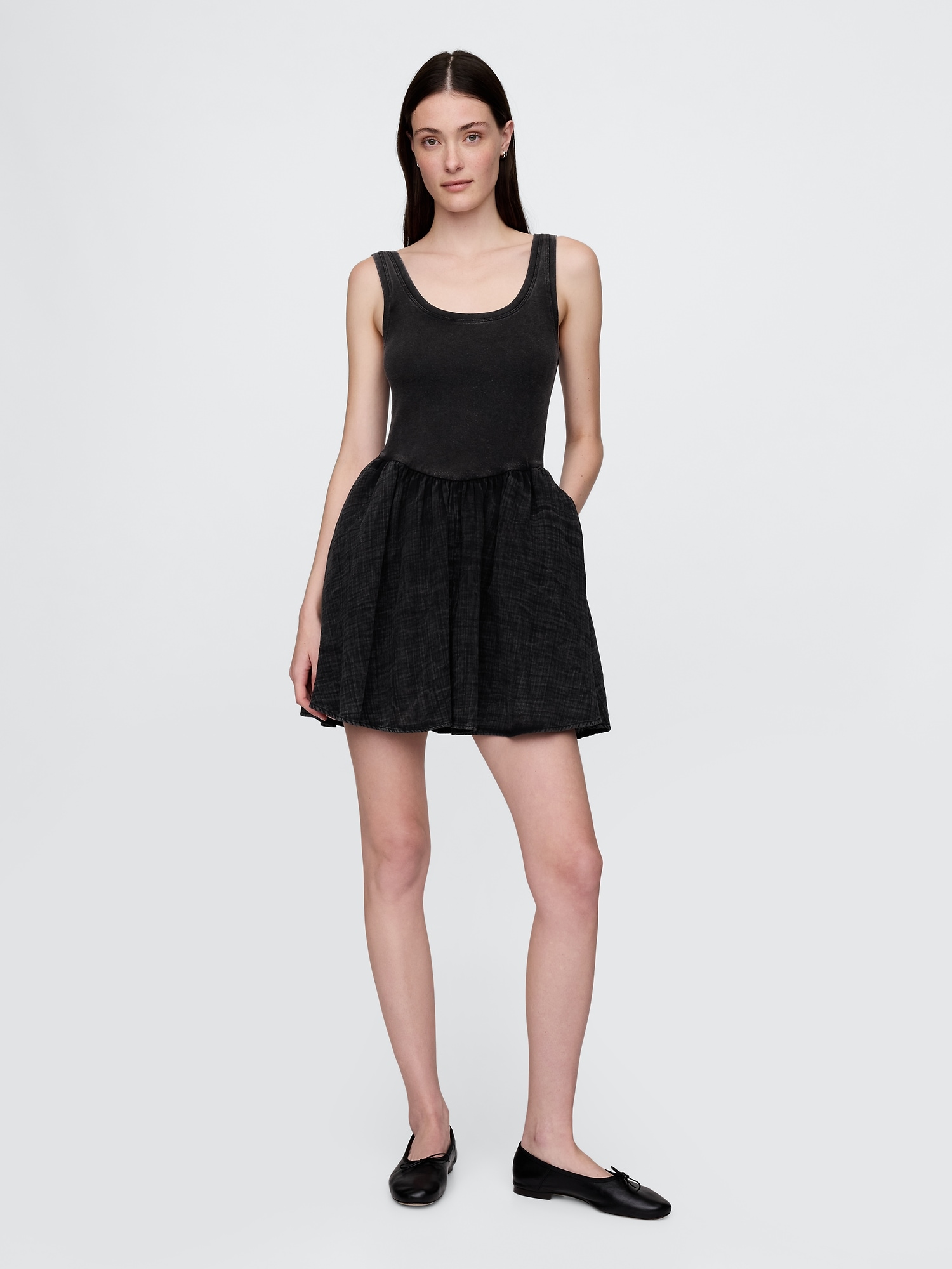 Cotton Gauze Mixed Media Mini Tank Dress