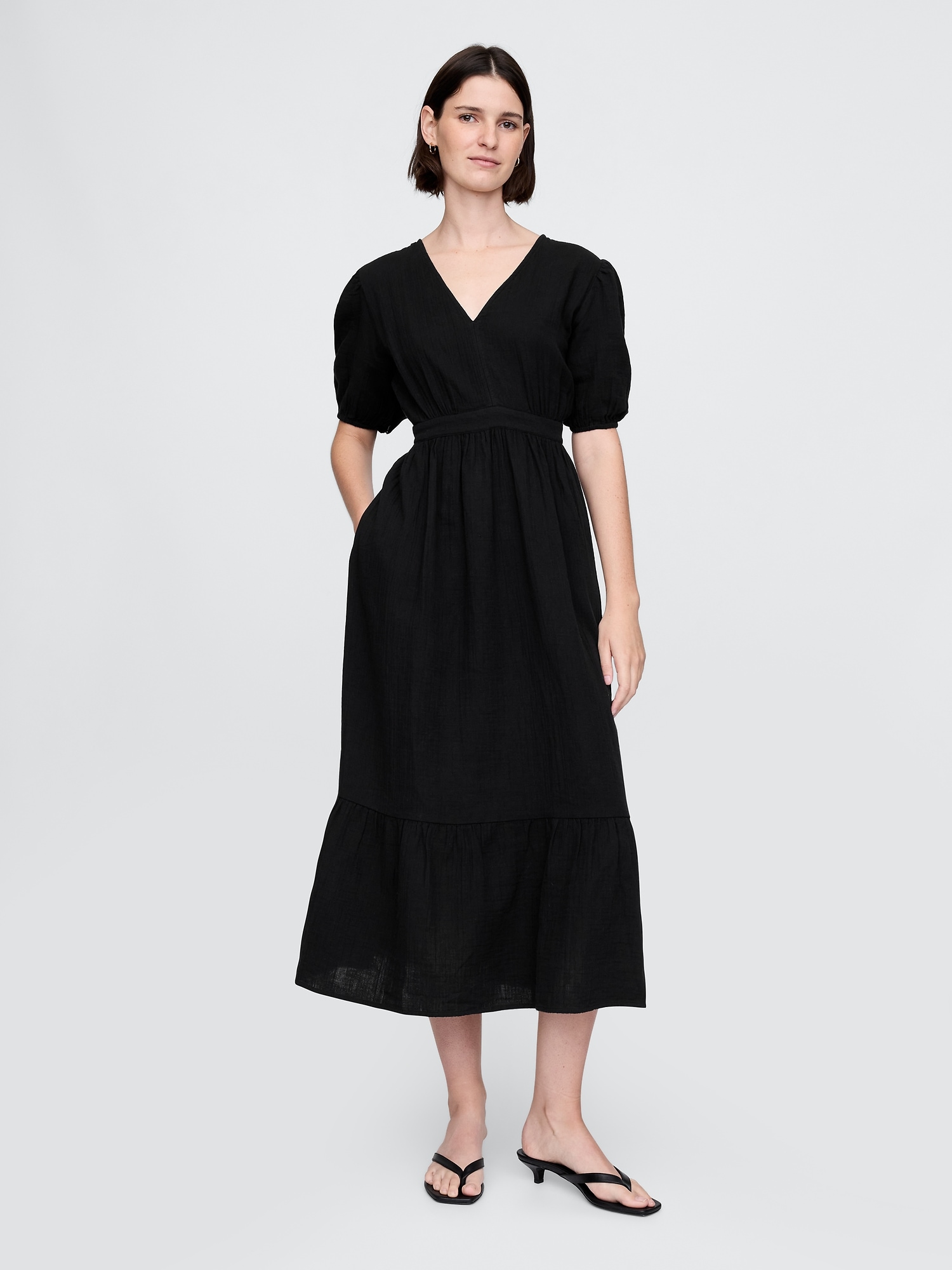 Cotton Gauze Open-Back Midi Dress
