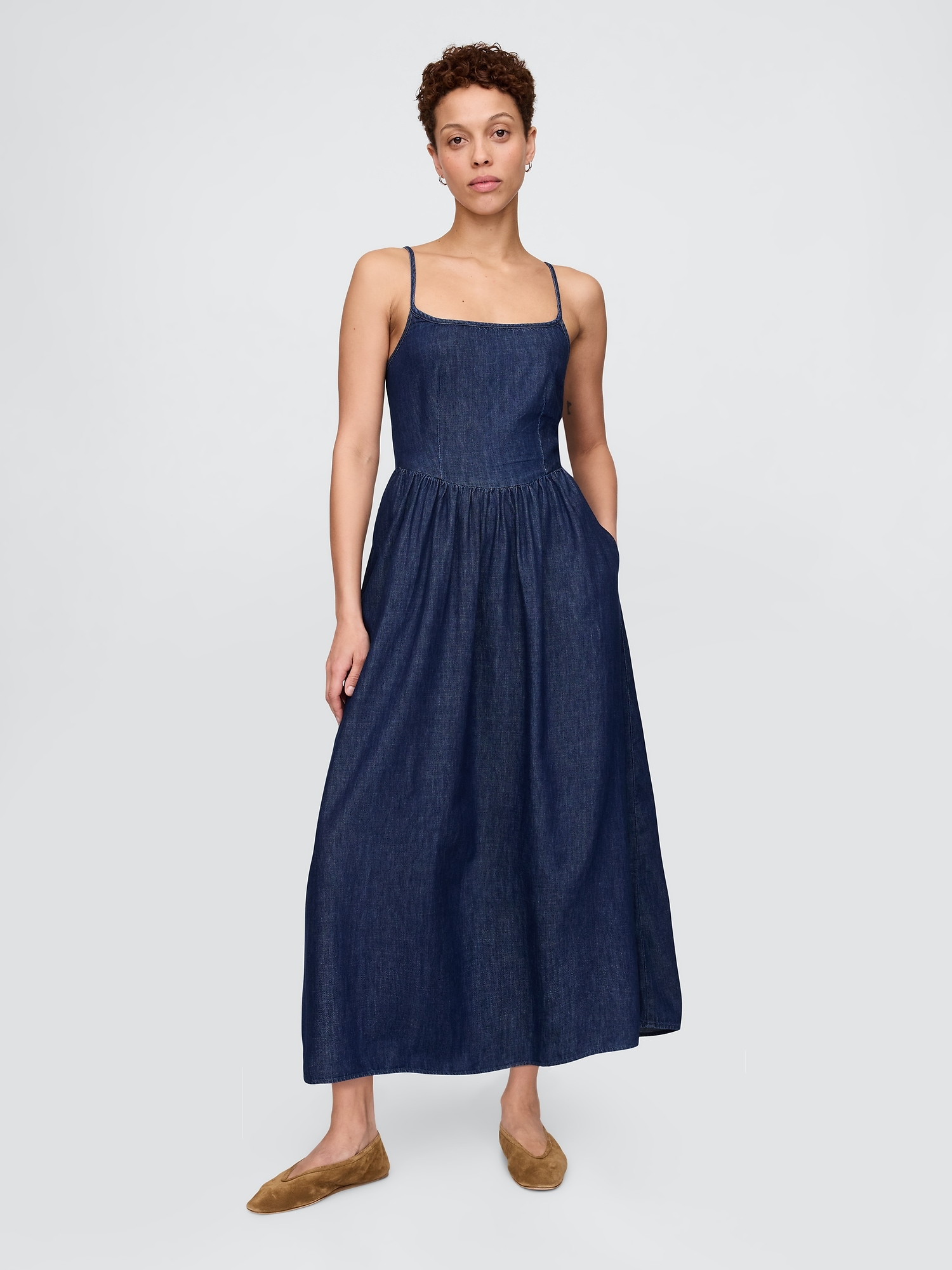 Denim Drop-Waist Maxi Dress