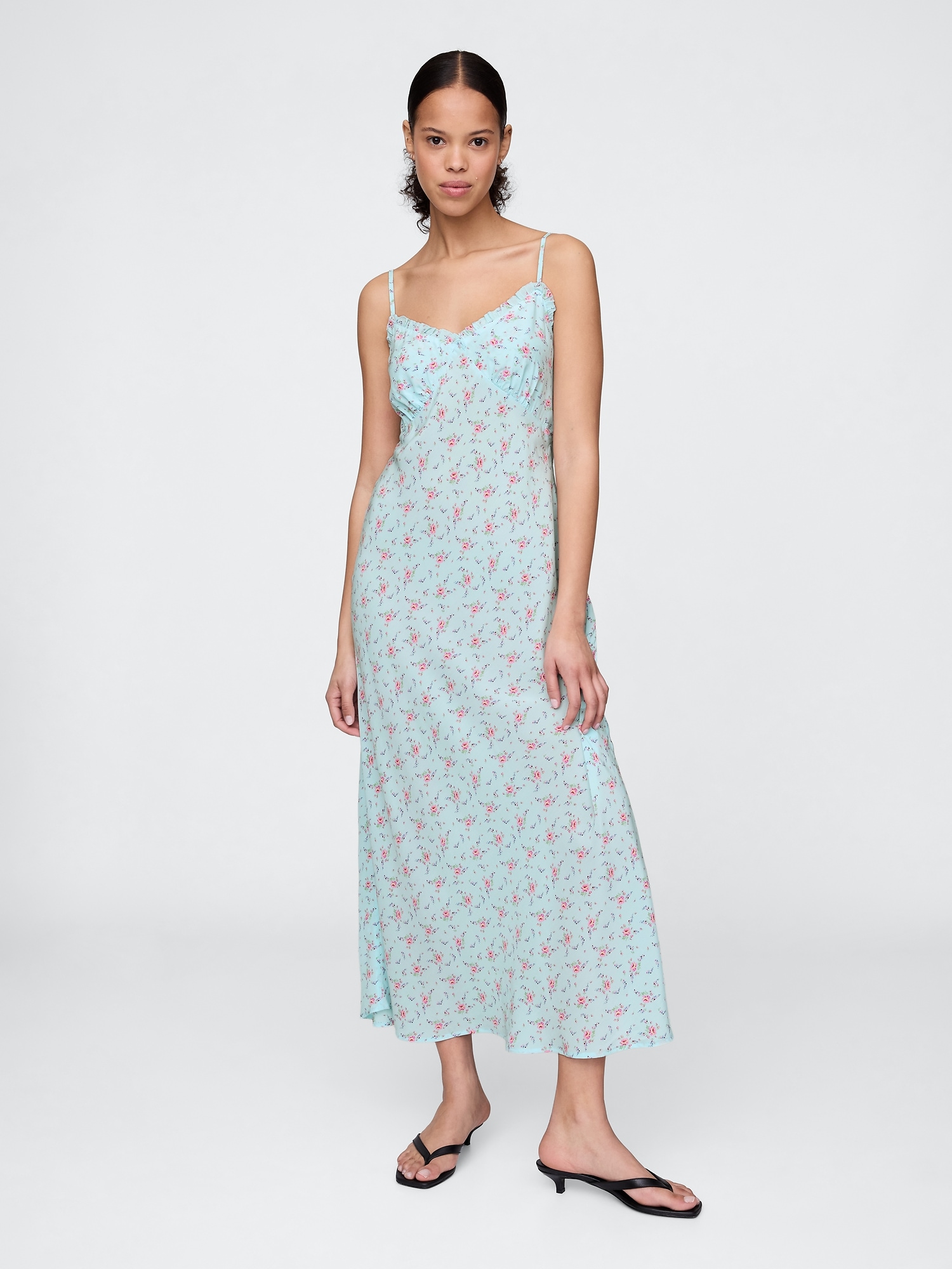 Ruffle-Trim Maxi Slip Dress