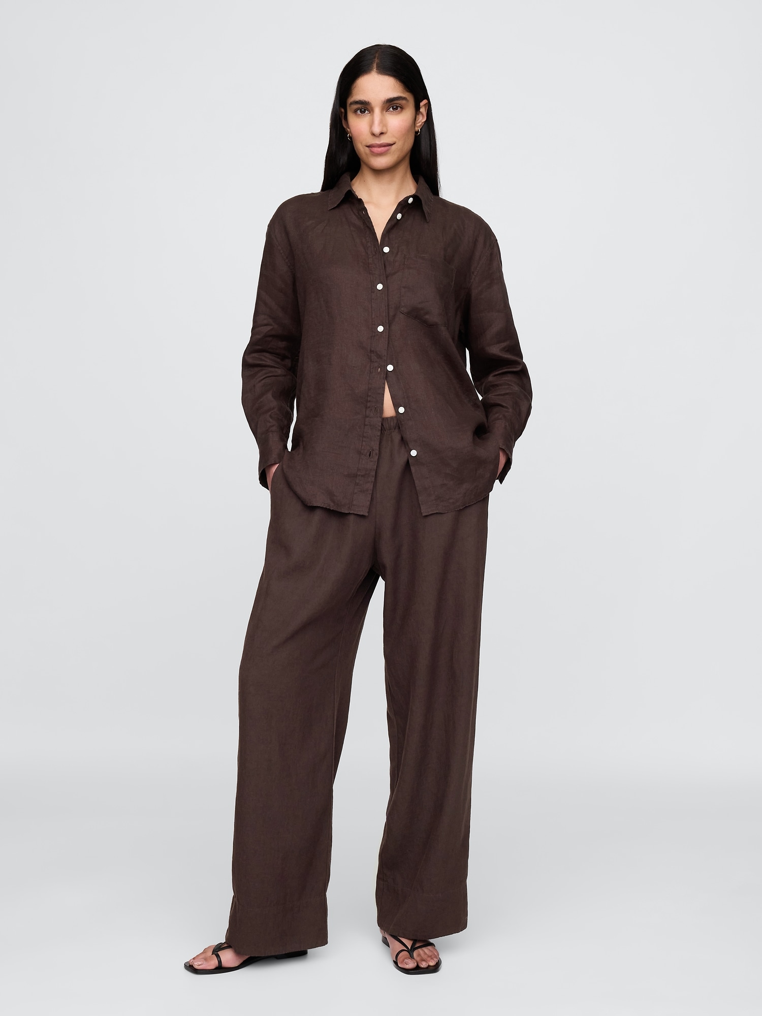 Linen-Blend Easy Wide-Hem Pants