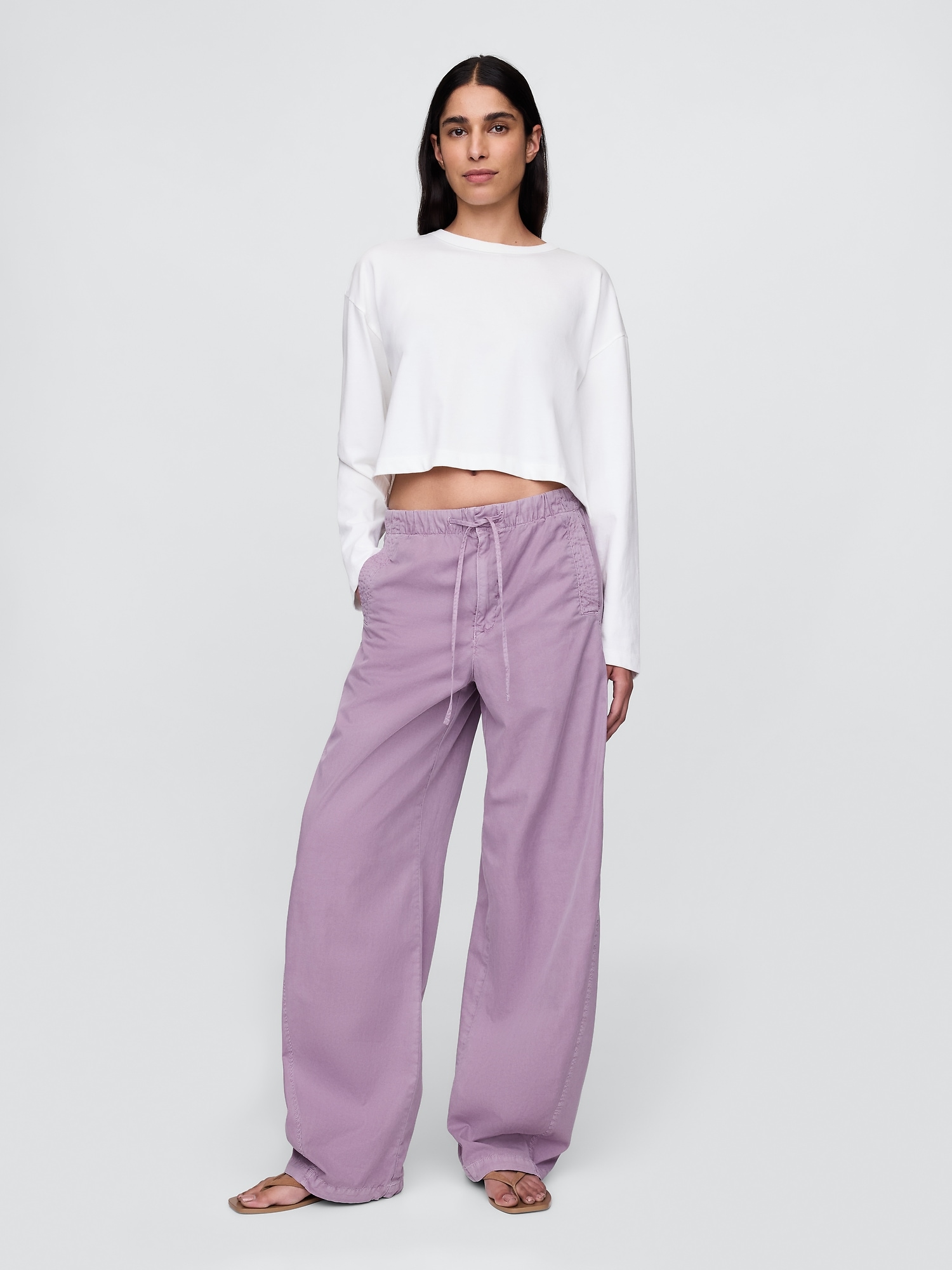 Mid Rise Barrel Parachute Pants