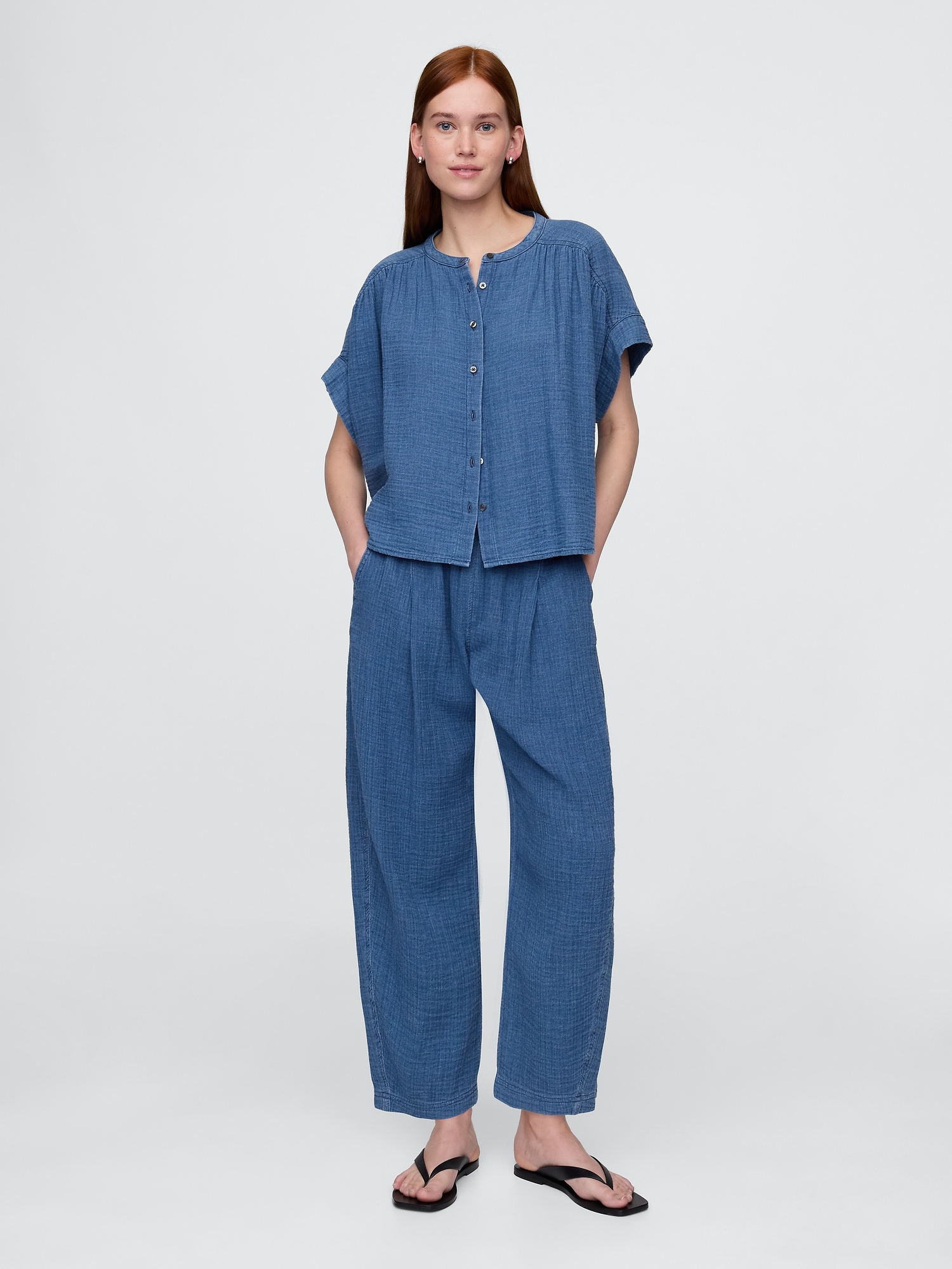 Cotton Gauze Denim Easy Barrel Pants